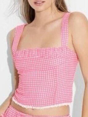 Megan Moroney Cloud 9 Pink & White Gingham Sleeveless Cropped Top Size XXL NWT